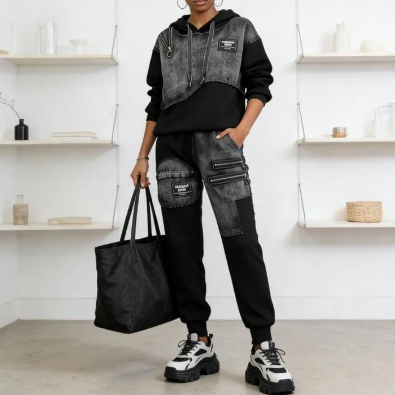 

Pant Set Women Two Piece Sets Hooded Zipper Full Sleeve Tops Long Pants High Waist Y2k Streetwear Casual Work 2026 Spring