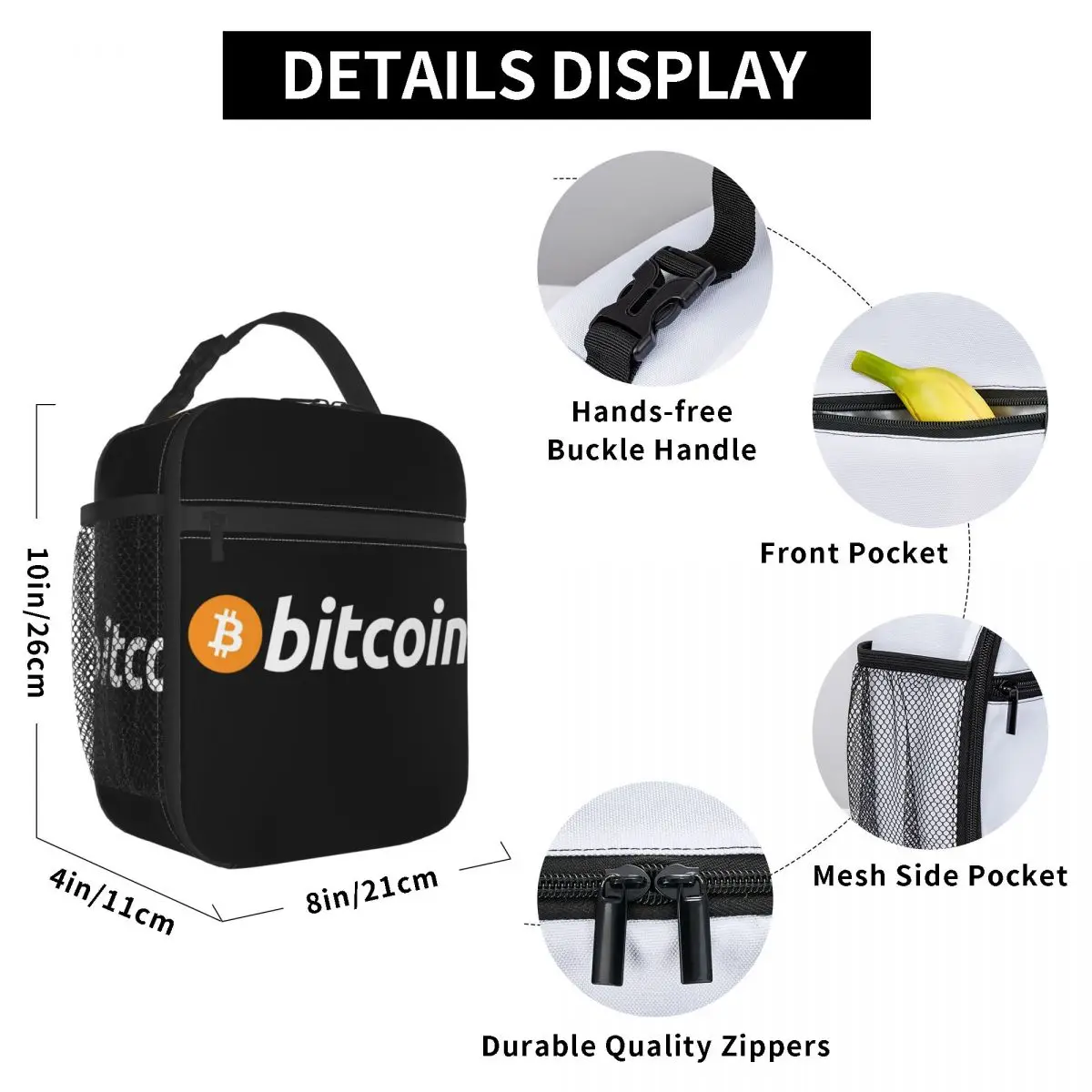 La borsa per il pranzo isolata con Logo Bitcoin Tote Food Handbag