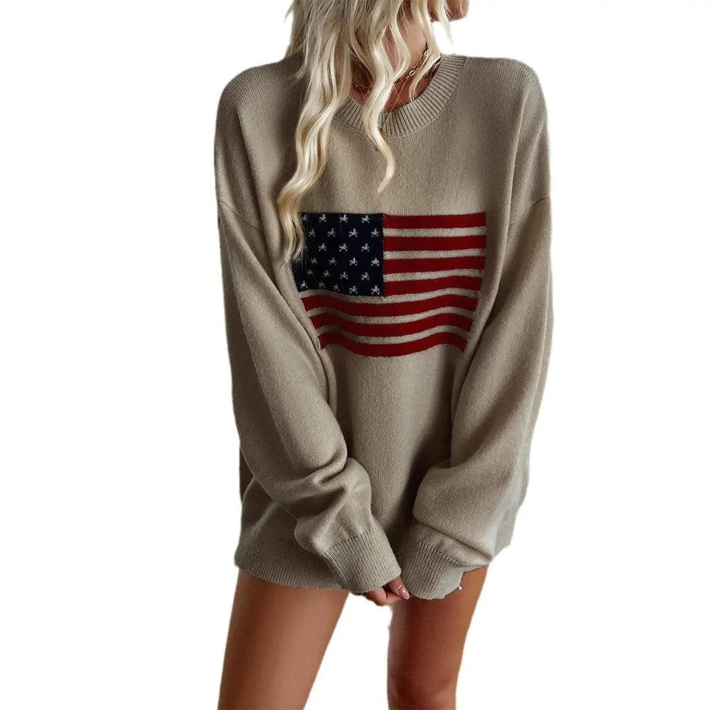 

Kai Kuo Women's Long Sleeve Sweater round Neck Contrast Color Loose Fit Casual Top for Autumn Winter European American Style