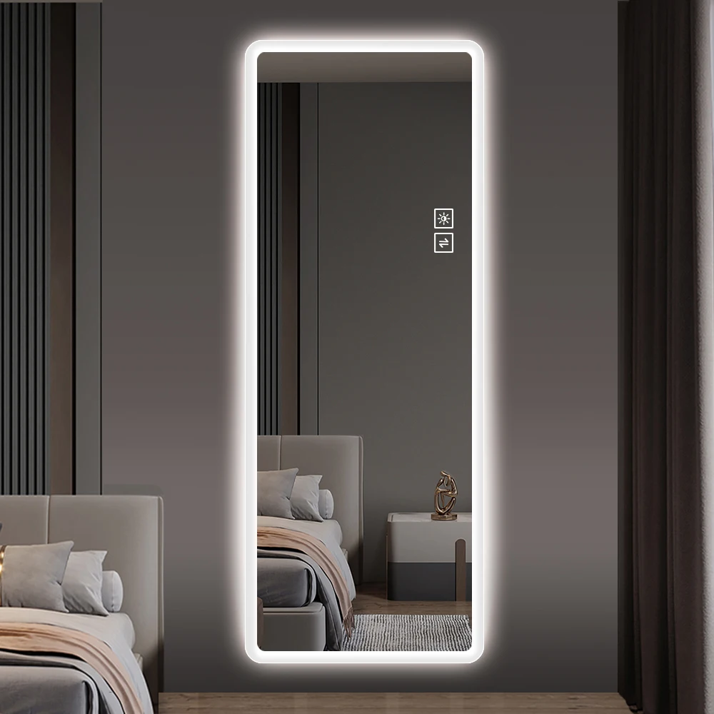 Full Length Mirror Lighted Vanity Body Mirror LED Mirror Wall-Mounted Mirror Big Size Rounded Corners, Bedroom,Living Room,Dress