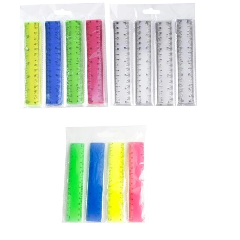 

83CE 4Pcs Measuring Ruler School Office Teaching Rulers Colorful Straight Rulers Shatterproof Ruler Plastic Clear Ruler Set