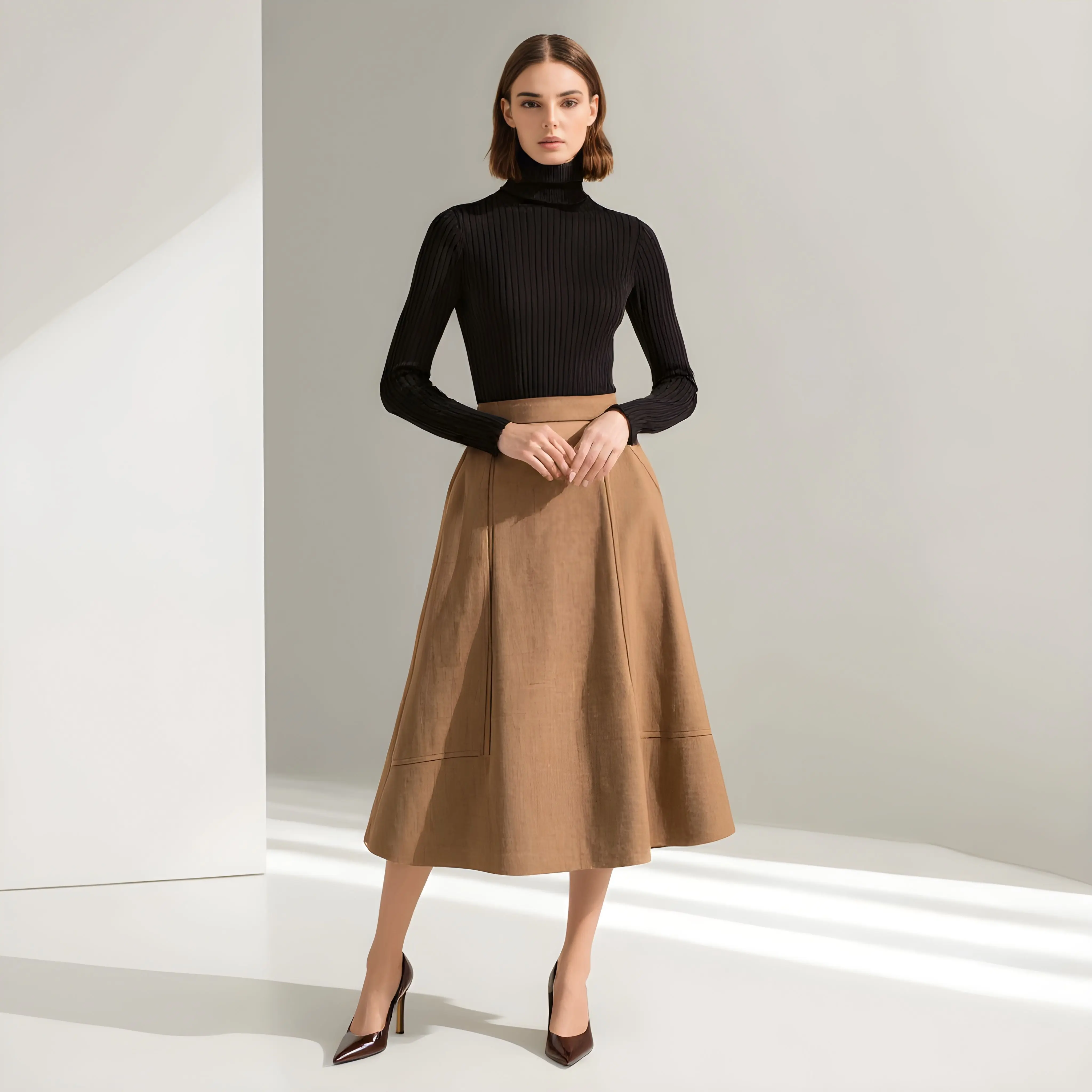 Casual meados de comprimento a linha saia solta ajuste cintura regular inverno moda roupas femininas elegante design simples