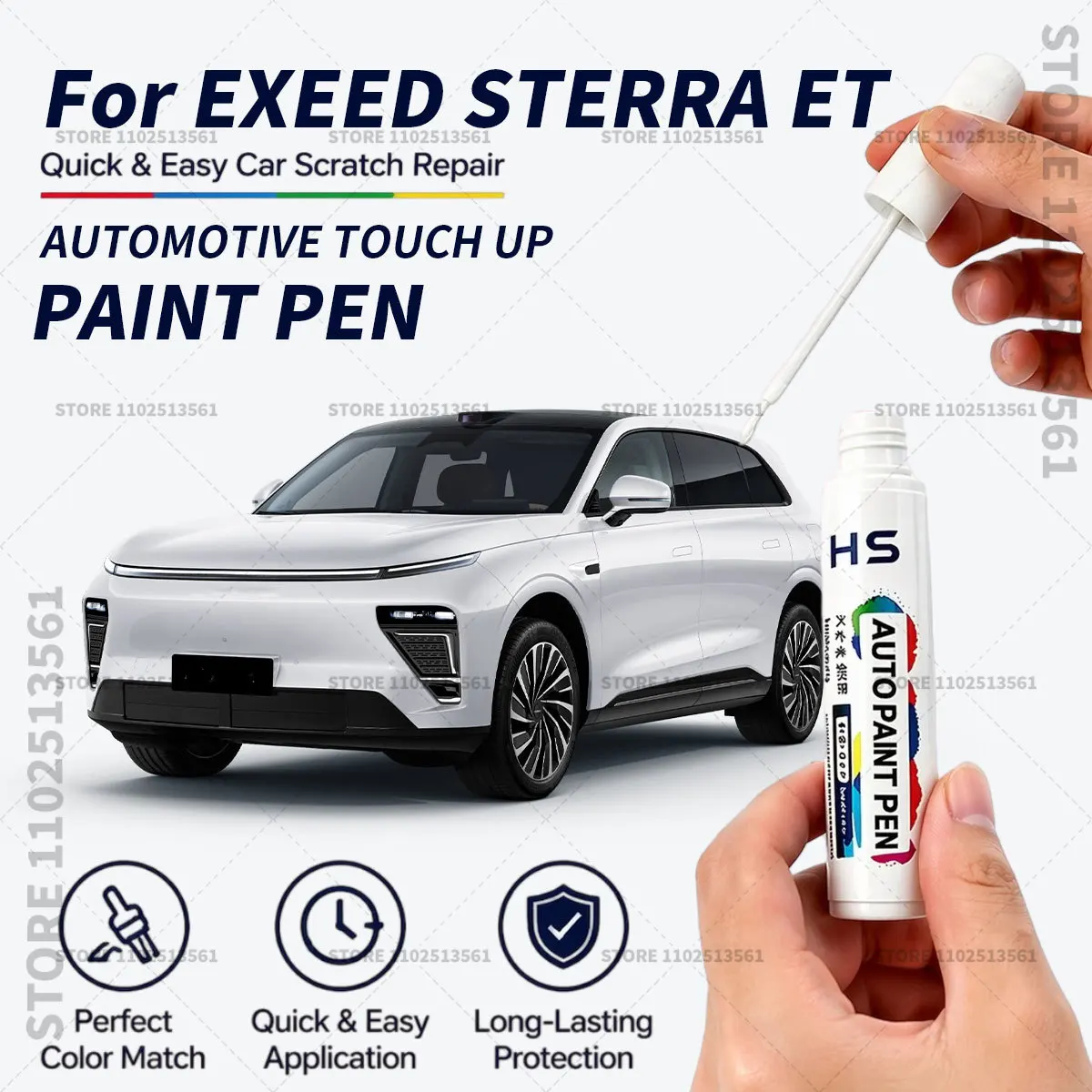 Caneta de Retoque de Pintura Automotiva para Chery EXEED STERRA ET - Ferramenta de Reparo de Arranhões na Pintura - Cinza Estelar, Branco, Azul Gelo, Roxo, Preto Meia-Noite, Verde