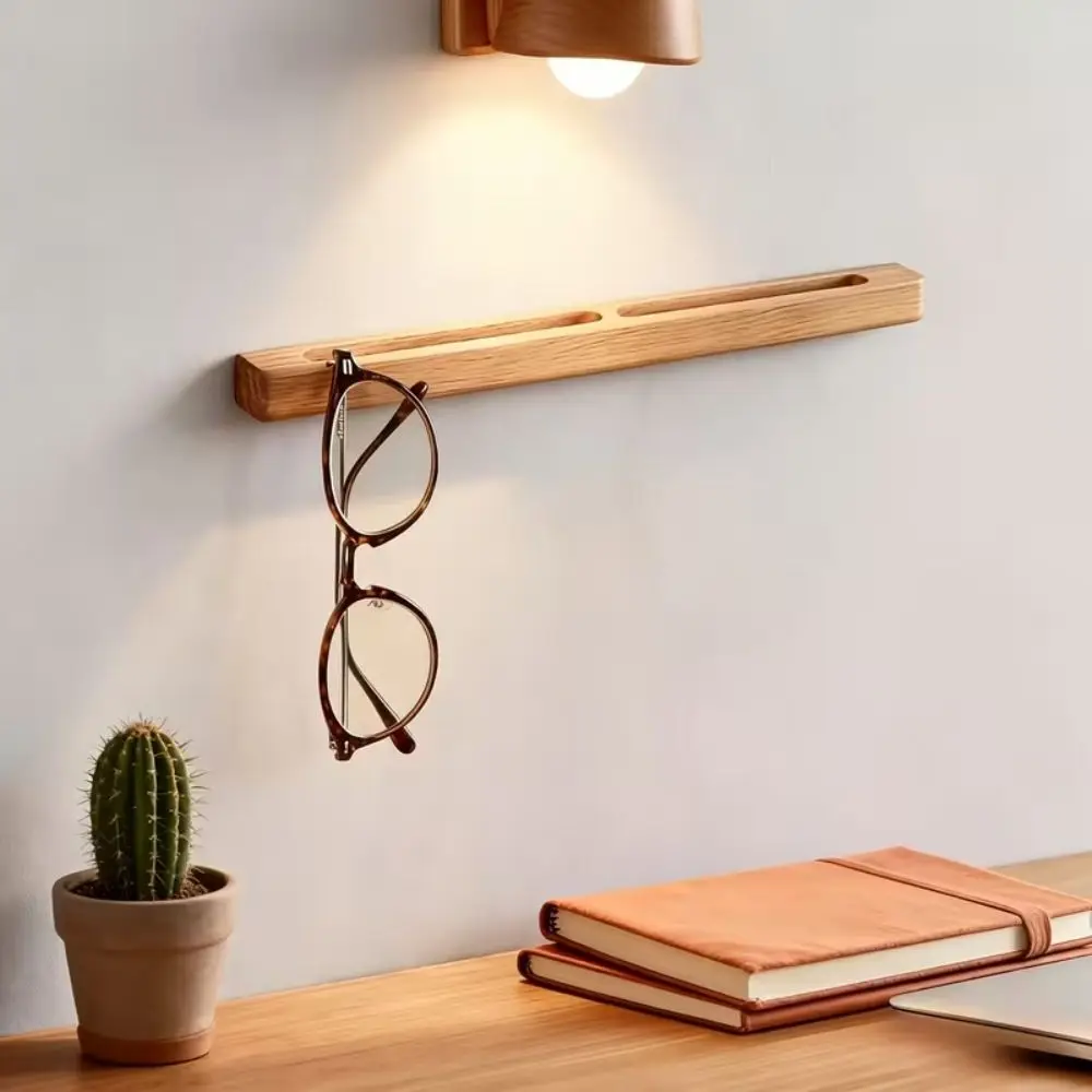 Wall Mounted Sunglasses Storage Rack Wooden Back Adhesive Hanging Eyeglasses Display Stand Space-Saving Anti-lost