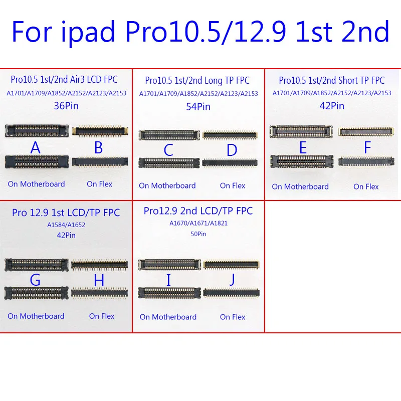 Wyświetlacz LCD Ekran dotykowy Złącze FPC Do iPada Pro 10.5 1. A1701 A1709 2. A2152 A2153 Pro12.9 A1584 A1562 A1670 A1671