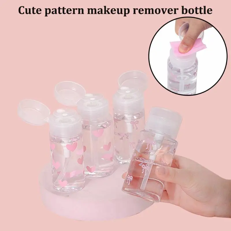 Bow Heart Press Pumping Bottle Refillable Dispenser Bottles Empty Bottle Accessories For Cleansing Oil Nail Polish Remover