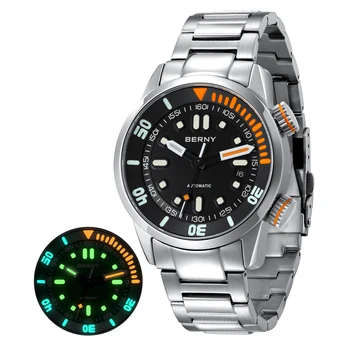 BERNY Automatic Dive Watch for Men Super Luminous 20ATM Diver Wristwatch Original Top Sapp