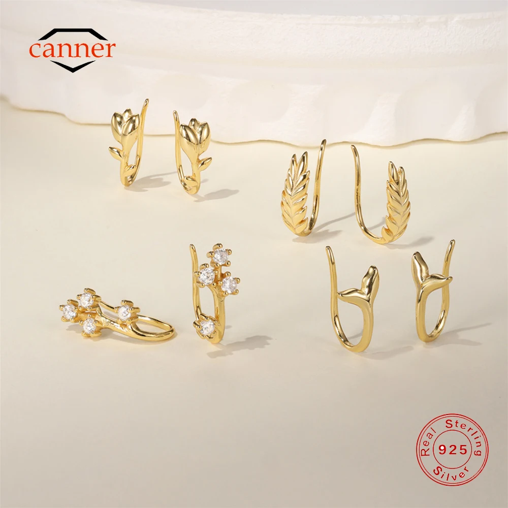 

CANNER 925 Sterling Silver Smooth Mermaid Tail Ear Hook Earrings For Women INS Plum Blossom Zircon Earrings Jewelry Party Gift