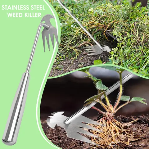 야채 원예에 적합한 4 개의 치아 유물 뿌리 뽑기 잡초 도구가있는 다기능 잡초 풀러 도구 Best5