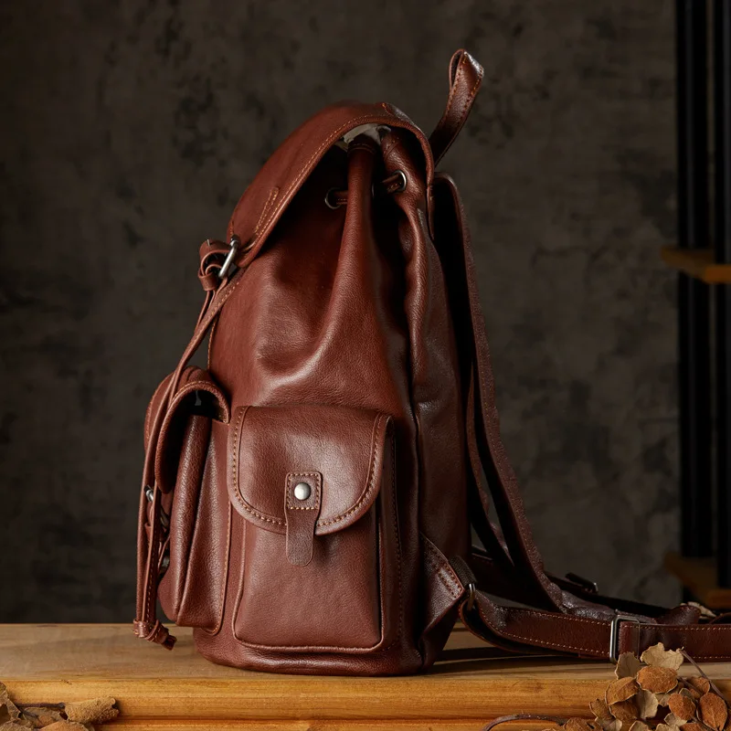 Trendy Luxury Travel Backpack For Men Women Waterproof Anti-theft Student Schoolbag Real Leather Backpack Mochila Laptop Bagback
