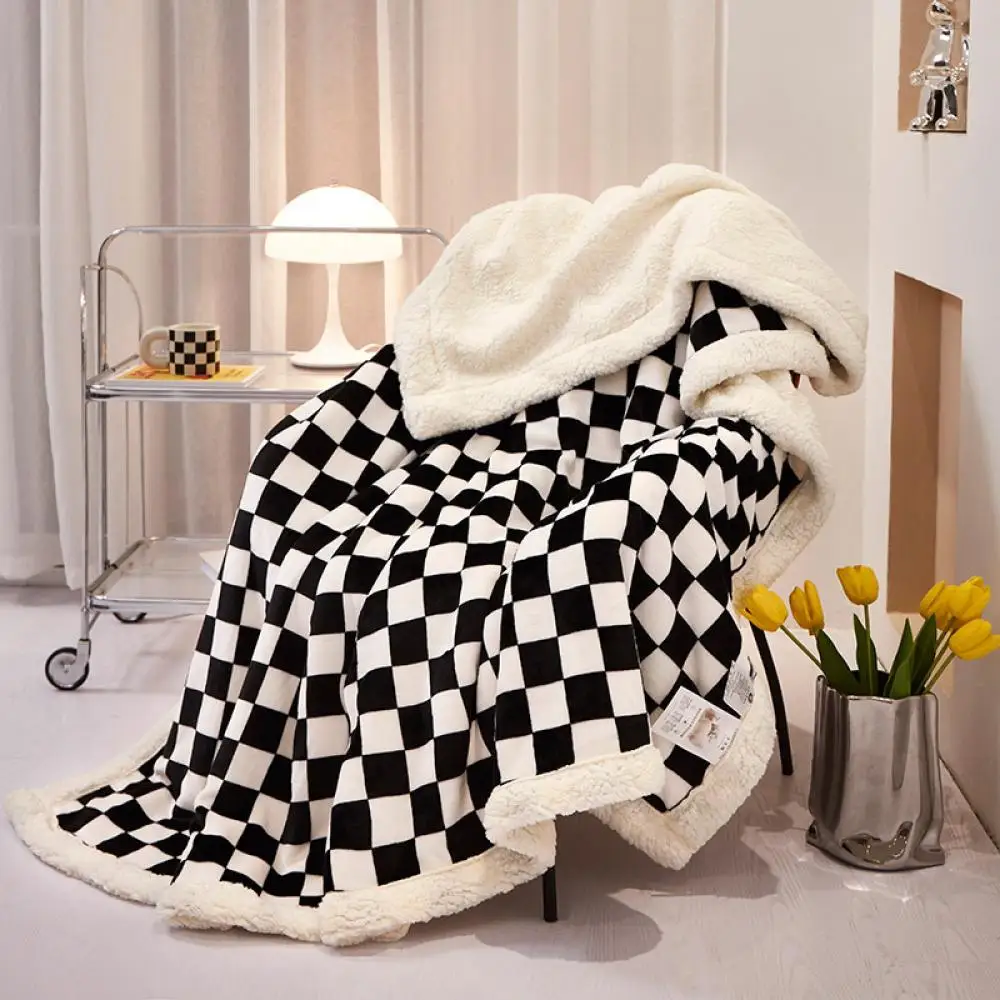 2024 New Checkerboard Printed Lamb Fleece Blanket Cover Blanket Series