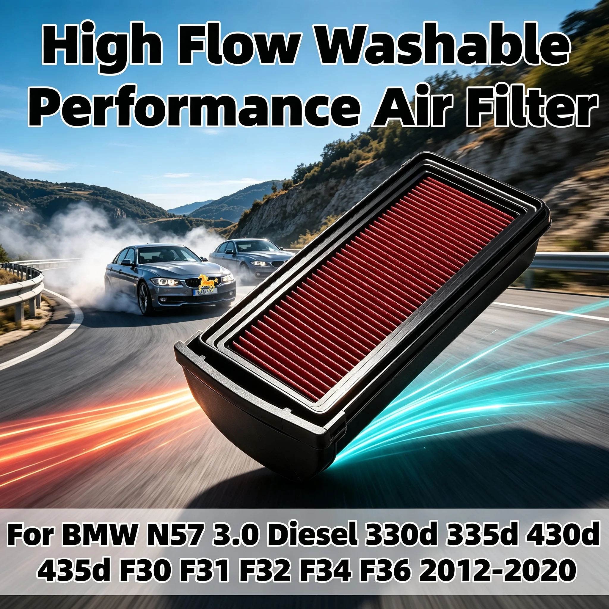 High Flow Washable Performance Air Filter For BMW N57 3.0 Diesel 330d 335d 430d 435d F30 F31 F32 F34 F36 2012-2020 13718518111