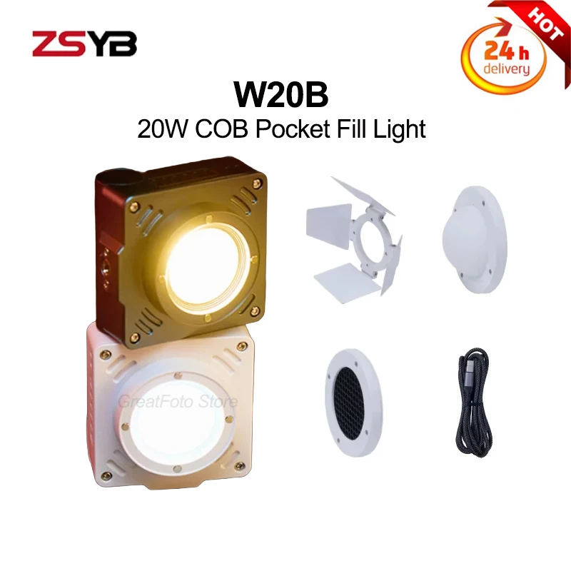 

ZSYB W20B 20W Mini Fill Light Dimmable 2700K-6500K Portable LED Camera Video Light with Cold Shoe and 5000mAh Rechargable