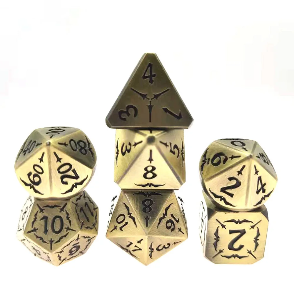 7-piece DND Metal Set for Cool Style Eagle Halloween Role-playing Game Metal Dice Digital Geometric Dice D&D Dice D4 D6 D8~D20