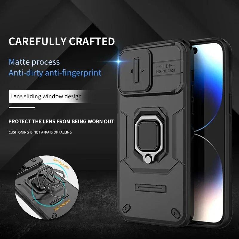 Cxd5 para IPhone 17 Air 16 15 14 13 Plus Pro Max 17 Pro 16 Pro 14pro Ventana de empuje deslizante TPU + PC Anillo de metal Soporte Funda Shell