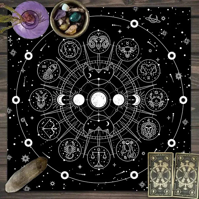 VIKAMA Egyptian Cat All Seeing Eye Moon Tarot Tablecloth Mystical Occult Altar Cloth Divination Mat Washable Mystic Gift