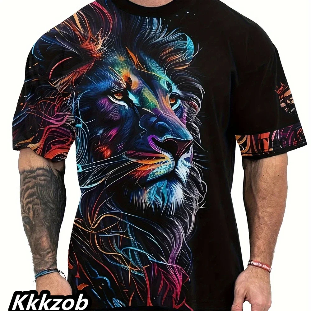 2026 Summer Men's Fashion 3D T Shirt Animals Printed Casual Slim Short Sleeve Outdoor Sports Running Fitness Top Upper Body Cool