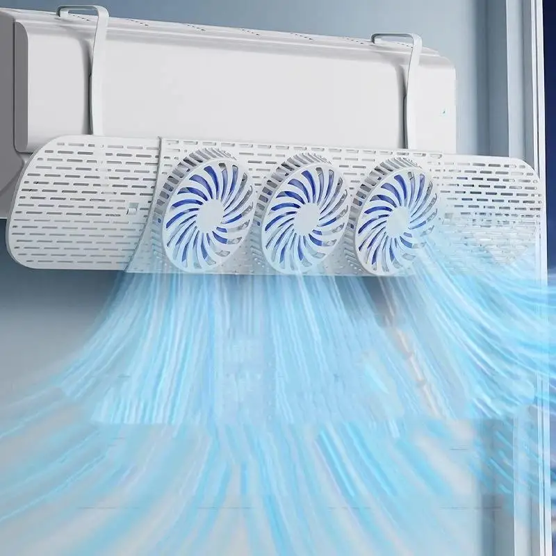 Air Conditioner Wind Deflector with 3 Quiet Built-in Fans Anti Direct Blow No Installation for Fast Cooling Home Use