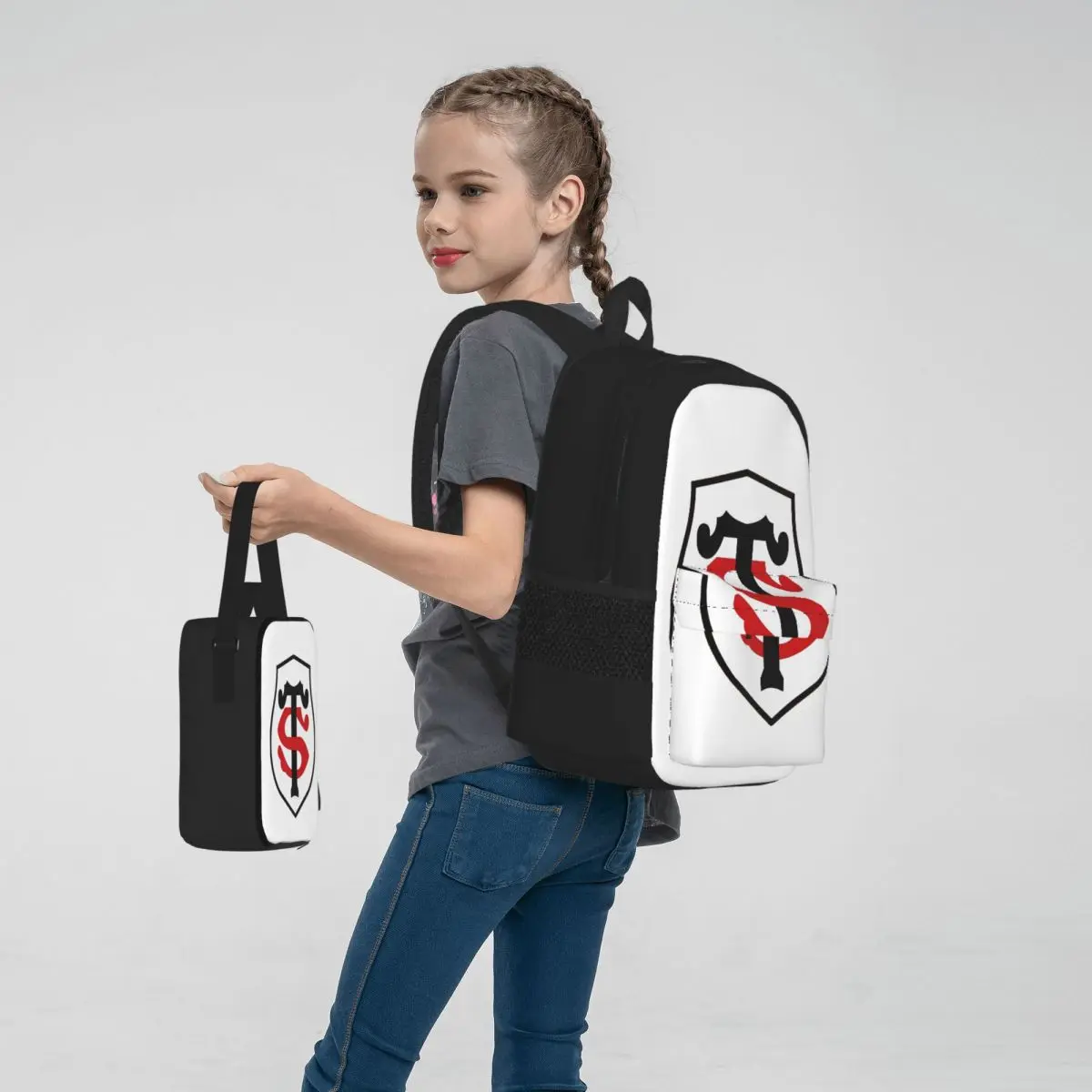 Toulouse Stadium Cartoon escola sacos para crianças, meninos e meninas mochila, mochila infantil, lancheira, saco de caneta, conjunto de 3 peças, 4 (8)