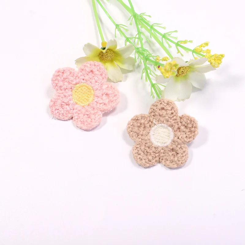 15PCS New patch stickers children\'s bags hair card decorative accessories wholesale fashion knitted five-petal flower decorative