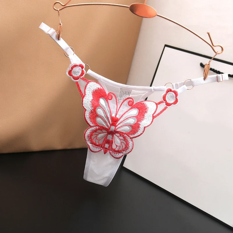 Fashion Sexy Lace G String Thong Women Butterfly Butterfly Embroidery Panties Transparent T Back Briefs Lingere Panty Underwear