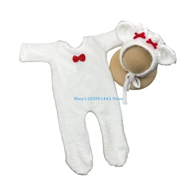 Q6RE Infant Photography Clothes Reindeer Hat Romper Newborn Christmas Photo Costume