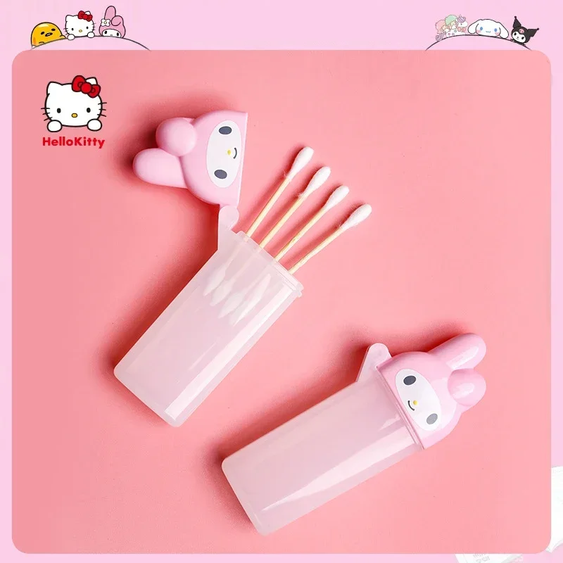 Sanrio Hello Kitty Storage Box Kawaii Cute Anime My Melody Toothpick Cosmetic Swab Storage Box Portable Travel Mini Container