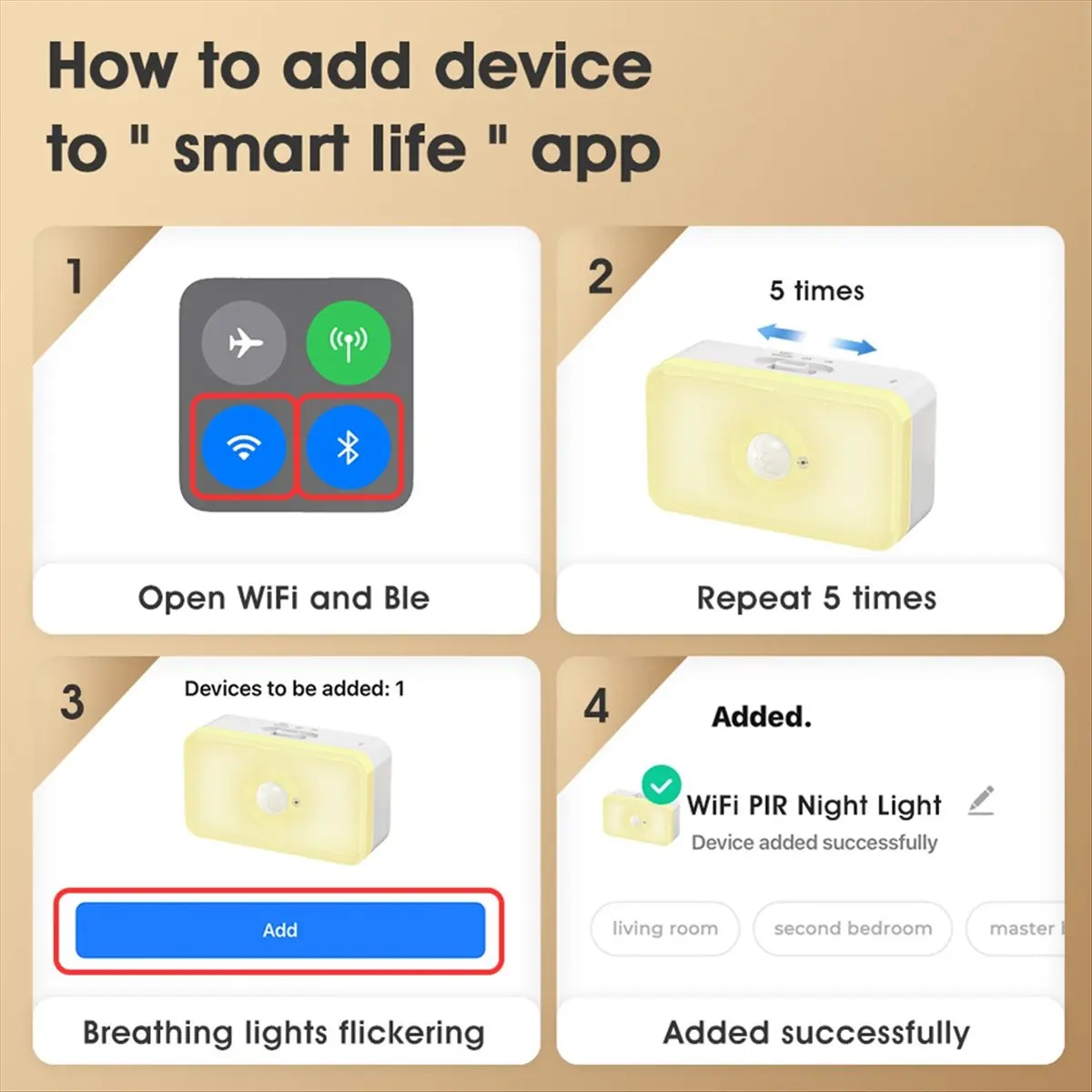 

(ABKM) Умный ночник Tuya WiFi с датчиком движения PIR, теплым белым светом и голосовым управлением для умного дома