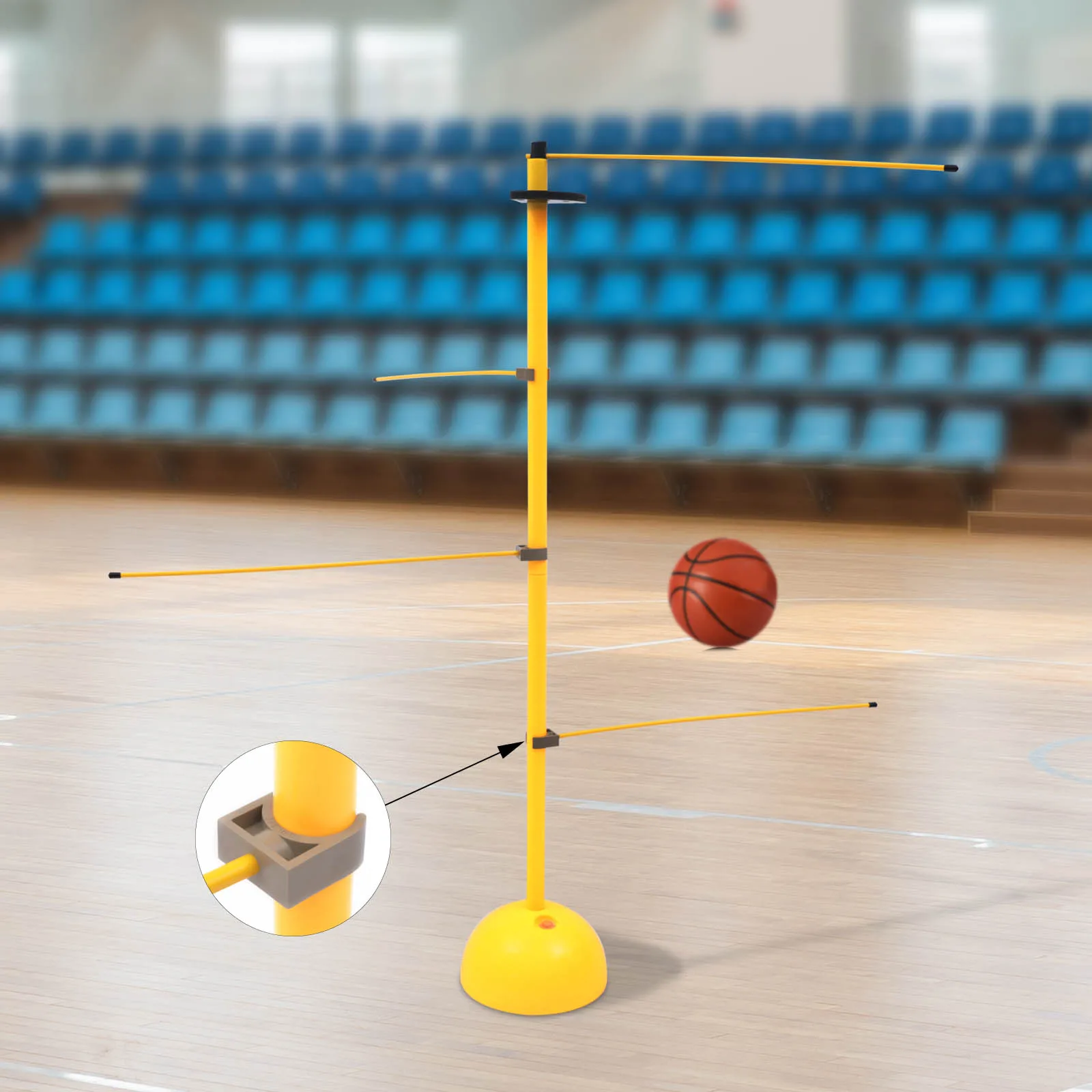 Basketball Ball Control Training Lever Dribble Stick with Fan Storage Buckle Yellow Adjustable Height Basketball Dribble Trainer