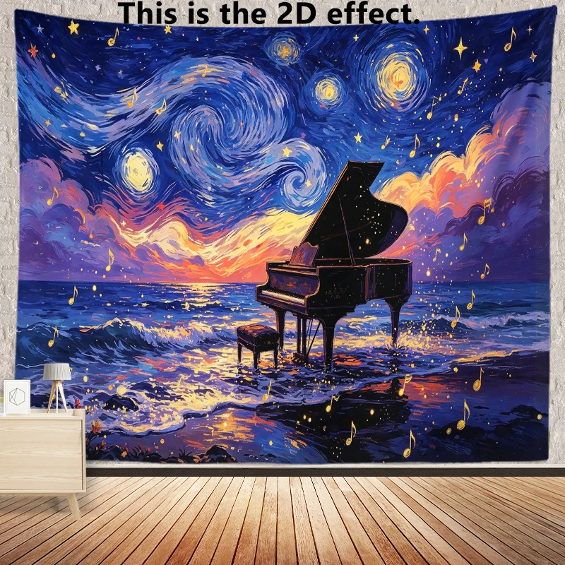 Starry Piano Ocean Tapestry Background Cloth Hanging Cloth Bedroom Bedside Decorative Wall Cloth Dormitory Tapestry