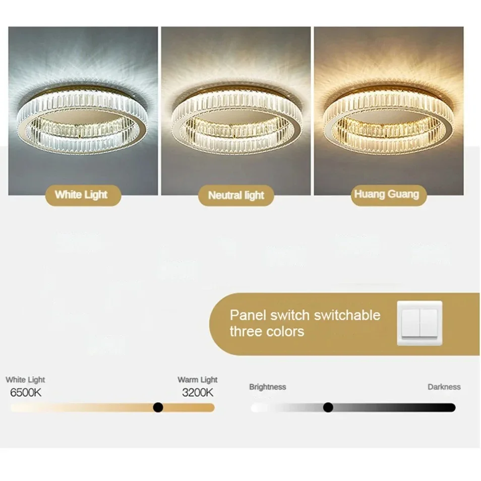 Luces de techo de cristal dorado LED modernas, circular para acero brillante candelabro de sala de estar, dormitorio, decoración del hogar, lámparas