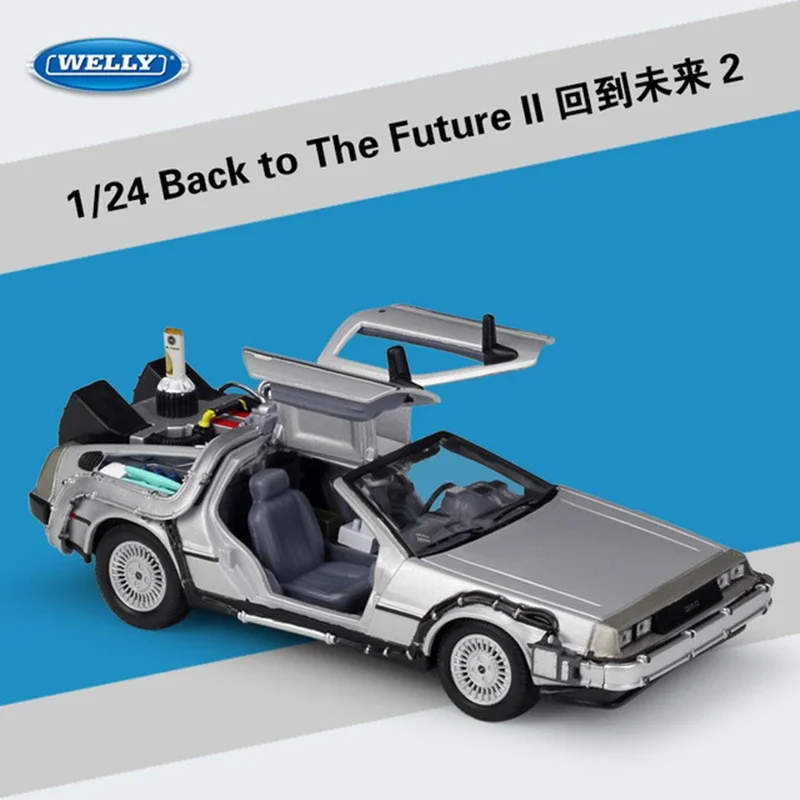 (boxed) Welly 1:24 Back To The Future 2 DMC-12 DeLorean Time Machine Movie Ready Player One Player Car Model Collect Gifts Toys