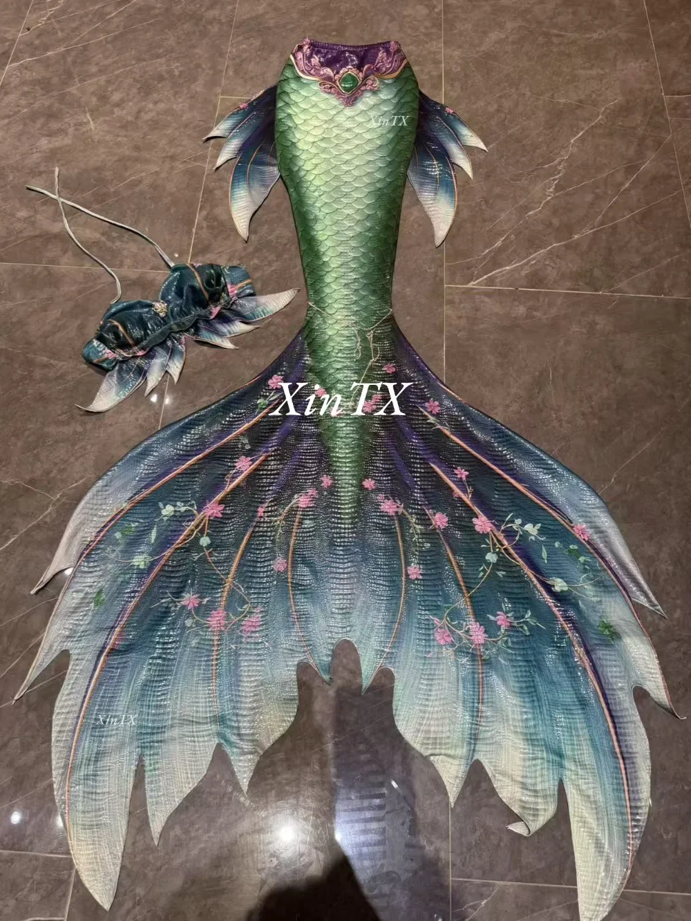 NEW!Professional Adult Mermaid Tail Flower Stamping Light Fabric High Elasticity Female Mermaid Swimsuit Photo Photo Cosplay view 2