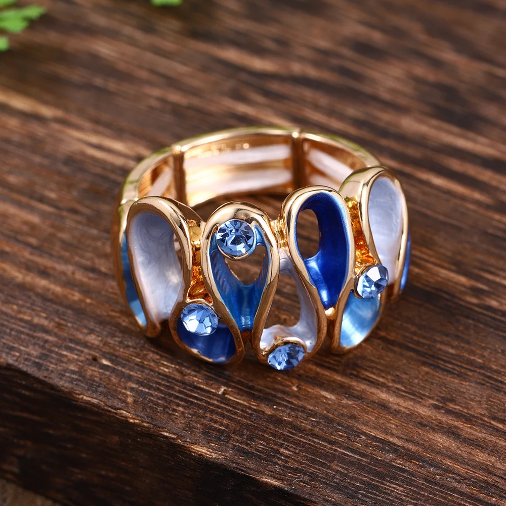 Fashion Drip Oil Geometric Rings for Women Accessories Trendy Elastic Adjustable Wide Gold Color Ring Party Prom Jewelry Gift