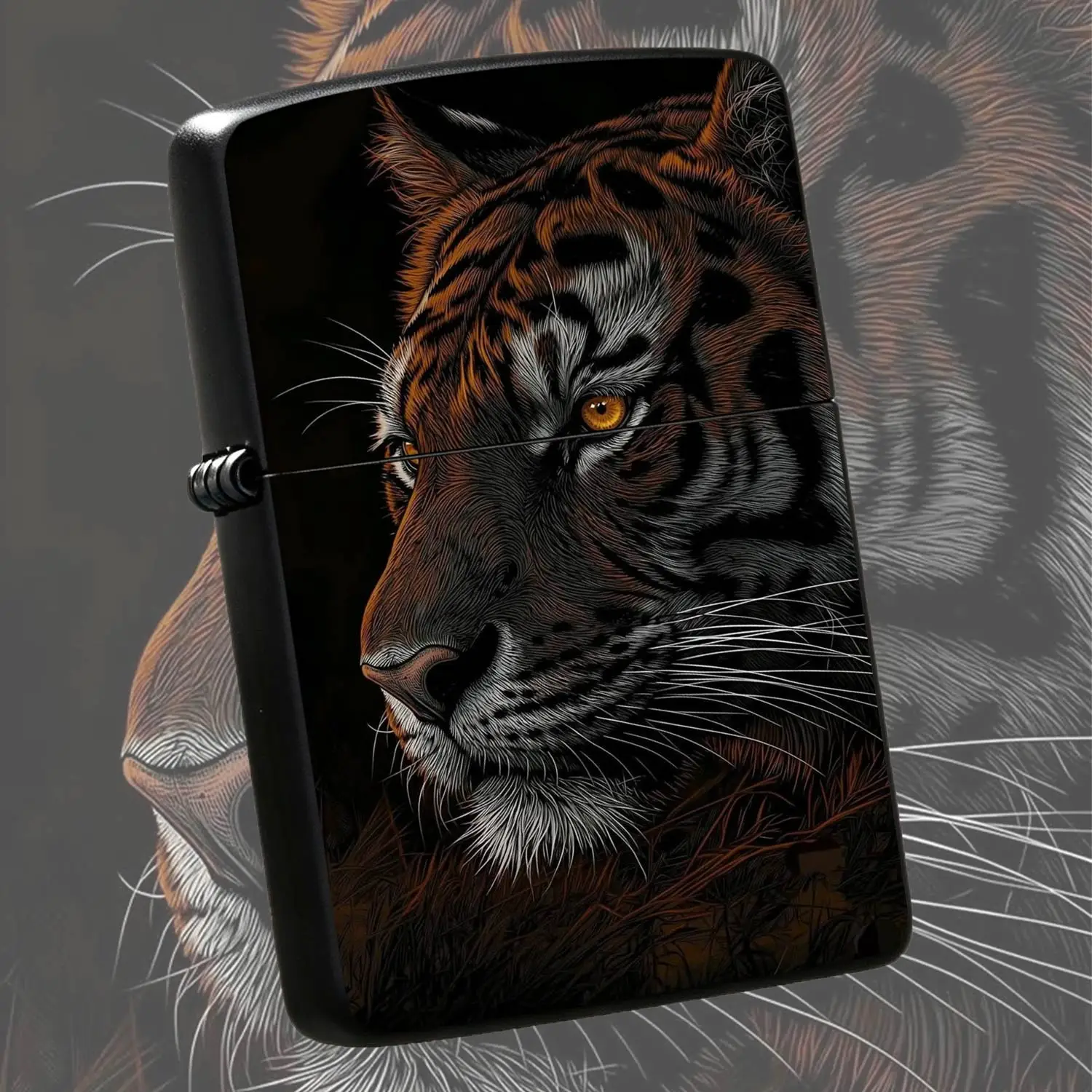Vivid Striking Tiger Portrait Art Lighter Exquisite Line Engravedeye-Catching Amber Yellow Eye Design Portable All-Scene Use Accessory Ideal Creative Gift For Outdoor Travel Daily Carrying Holiday Gifting A Humorous And Interesting Lighter