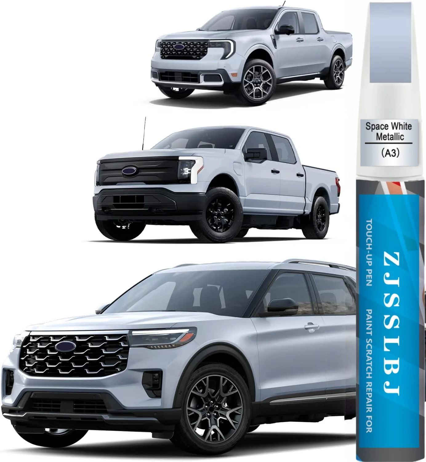 Space White Metallic(A3) for Ford Touch Up Paint, Car Scratch Remover for Nicks and Chips Repair, 2-In-1 Quick & Easy Fix Car Sc