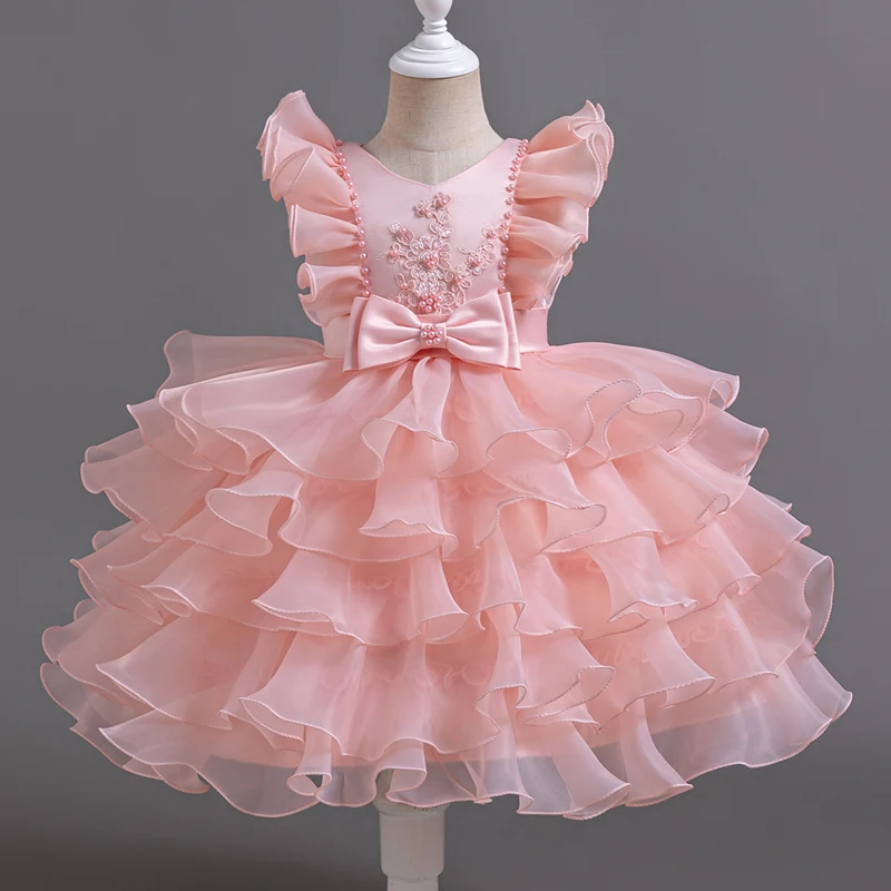 3-10 Years Children Boutique Dinner Party Formal Dress Princess Pink Elegant Glitter Ball Gown Baby Girls Birthday Party Dresses