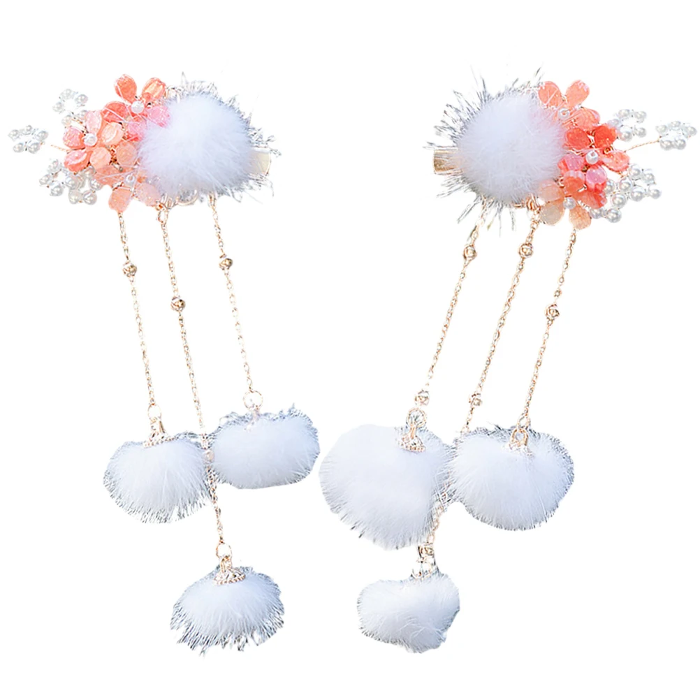 

1Pair Pom Pom Ball Tassel Hairpins Chinese Hanfu Hair Clips Girls Hair Accessories Charming Party Daily Styling