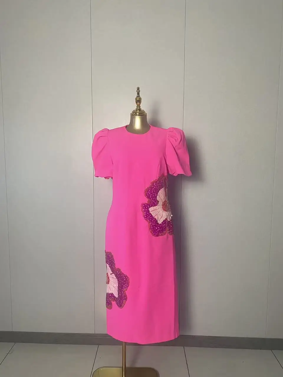 

New Women Sexy Short Sleeve Sequins Flowers Rose Red Dress 2025 Elegant Evening Club Luxury Birthday Party Dresses