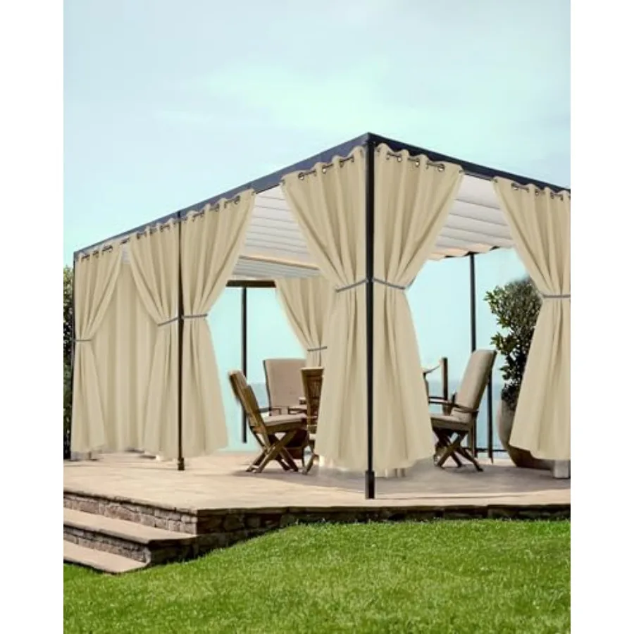 

Outdoor Curtains for Patio: Waterproof, All-Weather Polyester, Beige, UV-Resistant Mildew-Proof for Balcony, Gazebo, Pergola, P