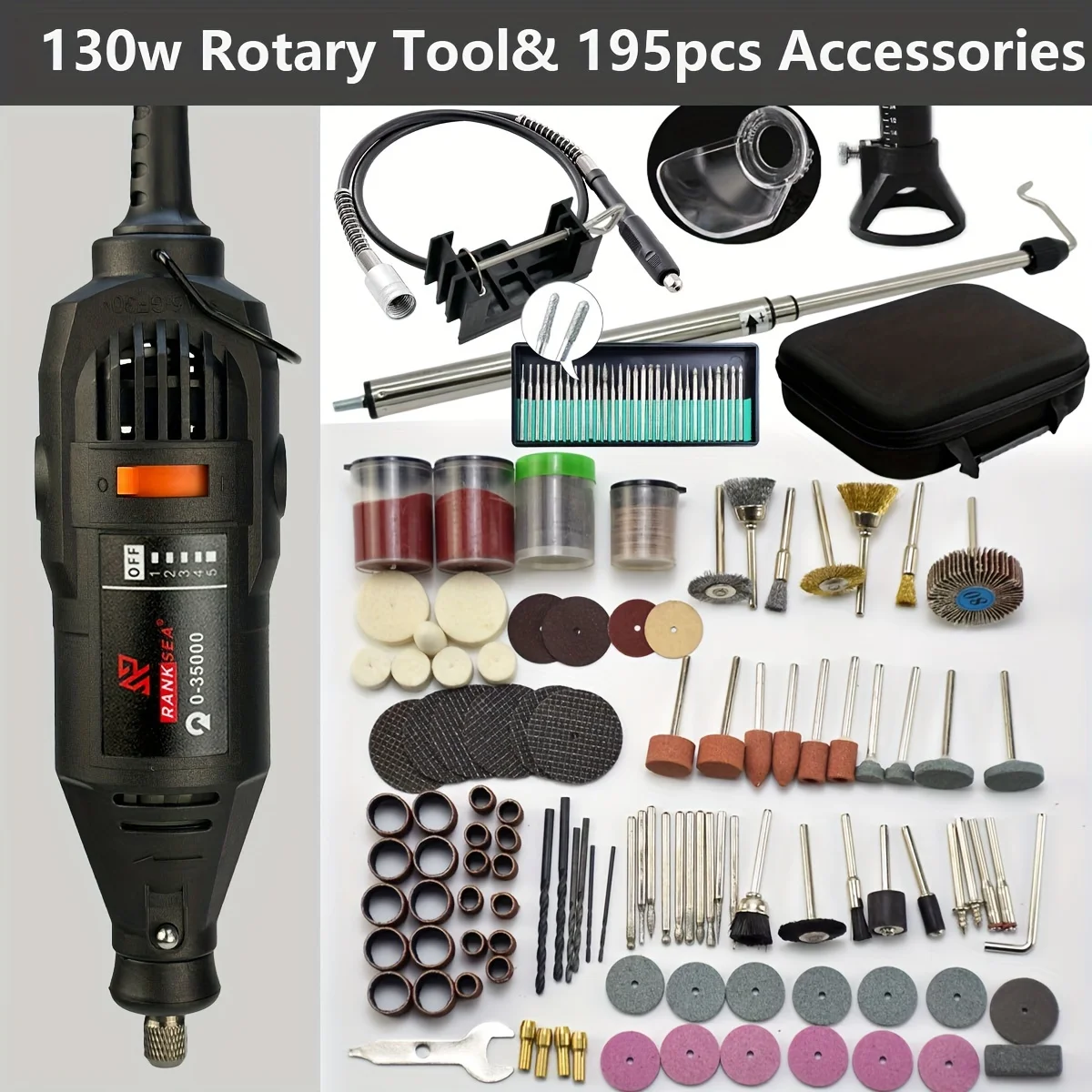 

Набор для роторного инструмента, 105 шт, регулировка скорости 8000-30000 об/мин, гибкий вал, многофункциональный патрон и 43 аксессуара, идеально