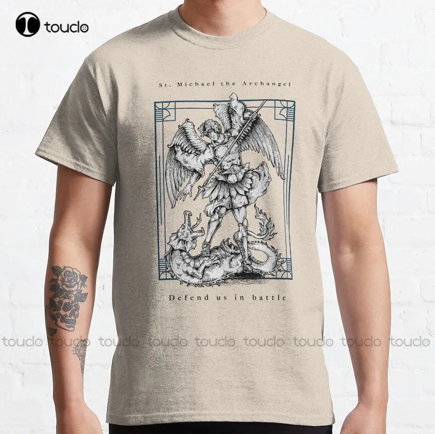 St. Michael The Archangel Defend Us In Battle Classic T-Shirt Custom Aldult Teen Unisex Digital Printing Tee Shirts Custom Gift