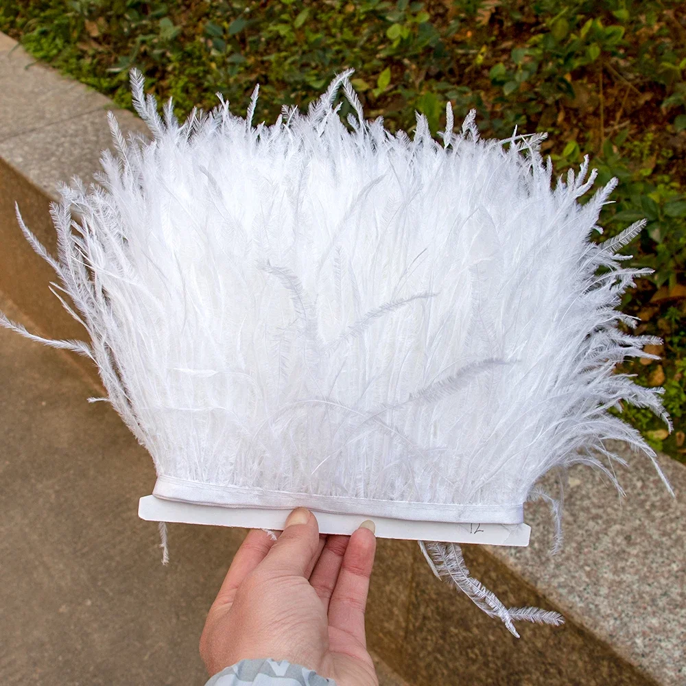 1Meters High Quality Ostrich Feathers on Tape Ribbon Fringe Trim 8-10cm Sewing Feathers Crafts Dress Clothing Decoration