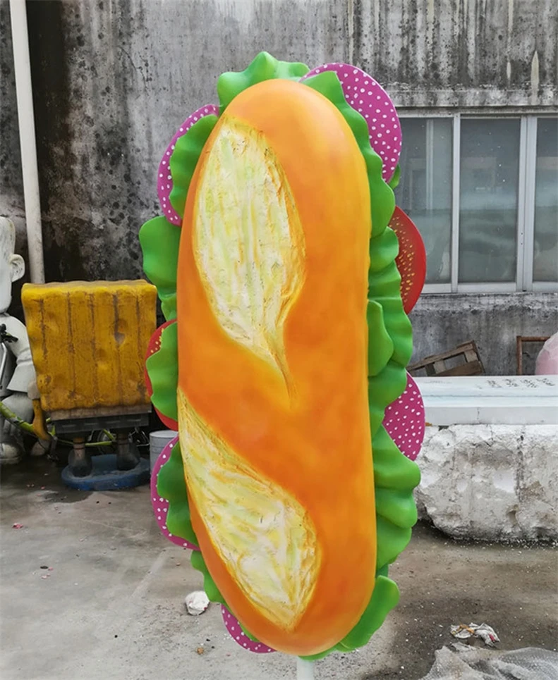 New Fiberglass Resin Food Statue Life Size Hamburger Bread Butterscotch Sculpture Clever Gift