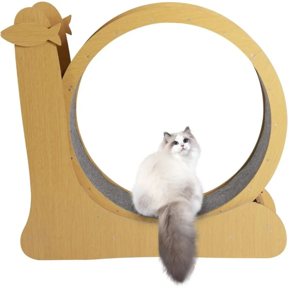 

Cat Exercise Wheel, Kitten Running Wheel Large Cat Treadmill with Carpeted Runway Kitty Sport Toy W/Safe Lock & Scratch Pad
