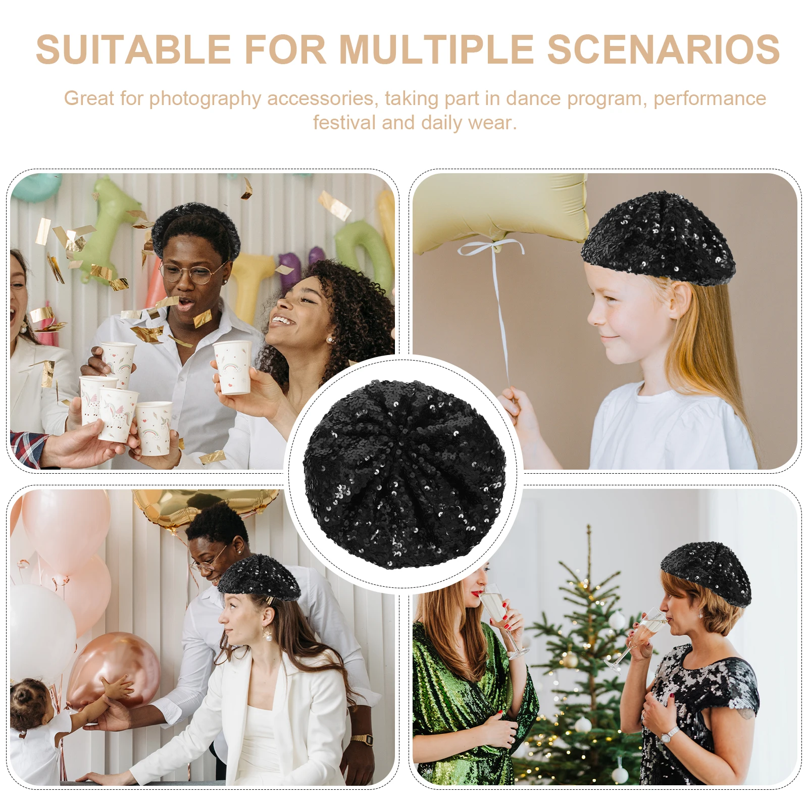 

Sequined Beret Hat Women Fashion Sparkle Hats Caps Shiny Sequin Dance Party Photography Accessory Lightweight Durable