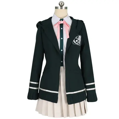 HOLRAN Women Anime Nanami Chiaki Cosplay Costume School Uniform with Green Hoodie,Shirt,Skirt and Bow