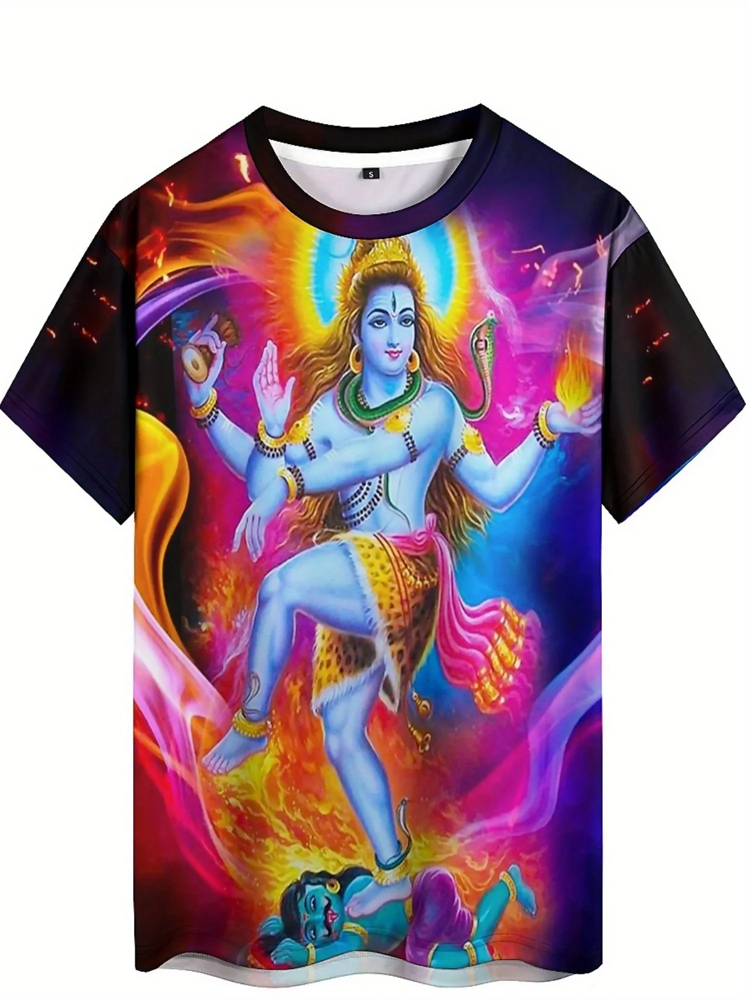 เสื้อยืดกราฟิกเทพเจ้าฮินดูที่มีชีวิตชีวาสำหรับผู้ชาย - โพลีเอสเตอร์เนื้อนุ่ม แขนสั้น คอกลม ใส่สบายและลำลอง