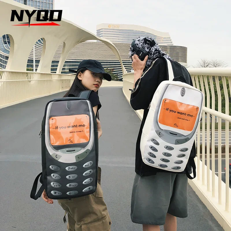 2024 Y2k Women Students Schoolbags Men Personality Vintage Telephone Messenger Bags Large Capacity Funny Ins Travel Backpacks