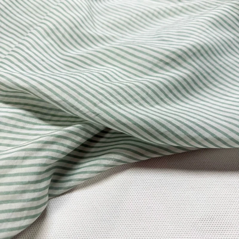 

Light Green Horizontal Stripe Silk Cotton Satin Fabric Semi Sheer Dress Curtain Tablecloth DIY Handmade Sewing Craft Material